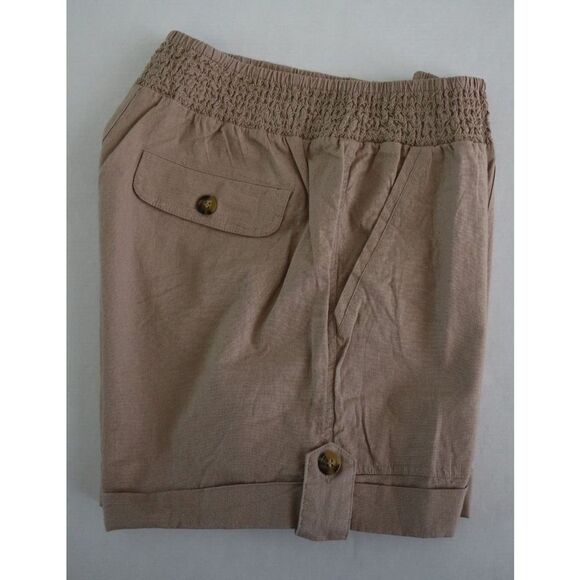 Democracy B8144GMX2 Women's Sz M Tan High Rise Linen Elastic Waist Cuffed Shorts - Picture 4 of 4